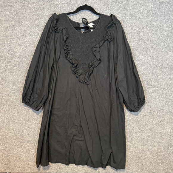 H&M Dress Womens 2XL Black Ruffle Cottage Core Goth Mini Stretch Balloon Sleeve - Picture 3 of 13